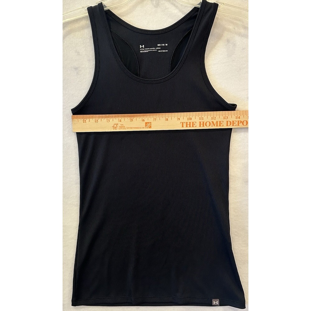 Under Armour HeatGear Fitted Black Ribbed Tank Top Women's Sz Medium Stretch - Picture 4 of 9
